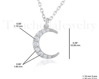 14K Solid Gold Diamond Crescent Moon Necklace: Rose & White Gold