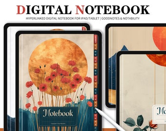 Cuaderno digital de paisaje geométrico, cuaderno de Goodnotes, notas digitales, diario de Cornell, plantilla de notabilidad, plantilla de goodnotes, cuaderno de iPad