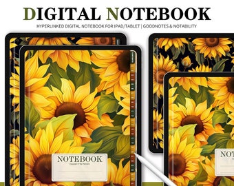 Sunflower Digital Notebook, Goodnotes Notebook, Digital Notes,Cornell journal,Goodnotes Cornell notes,Notability template,goodnotes template