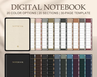 Digital Notebook: 20 Colors, Hyperlinked for GoodNotes (Digital Download)