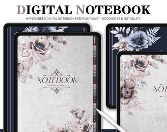 Goodnotes Notebook, digitale notities, Cornell dagboek, Goodnotes Cornell notities, Notability sjabloon, goodnotes sjabloon, aquarel bloem notebook