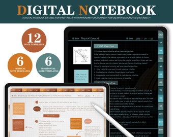 Digital Notebook, Digital Notes, Cornell journal, Goodnotes Cornell notes, Notability template, goodnotes template, iPad Notebook