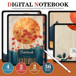 Geometric Landscape Digital Notebook,Goodnotes Notebook,Digital Notes,Cornell journal,Notability template,goodnotes template,iPad Notebook