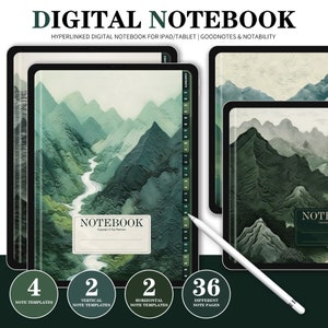 Green Landscape Digital Notebook, Digital Notes,Cornell journal,Goodnotes Cornell notes,Notability template,goodnotes template,iPad Notebook