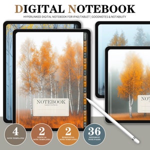 Goodnotes Notebook,Birch forest Digital Notebook, Digital Notes,Cornell journal,Goodnotes Cornell notes,goodnotes template,iPad Notebook