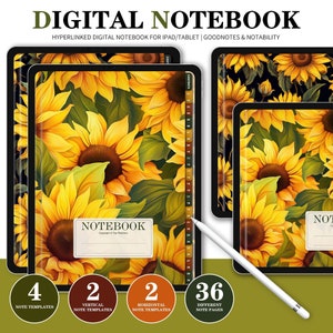 Sunflower Digital Notebook, Goodnotes Notebook, Digital Notes,Cornell journal,Goodnotes Cornell notes,Notability template,goodnotes template