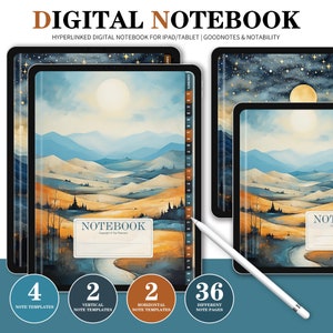 Watercolor Landscape Digital Notebook: Goodnotes & Notability (iPad)