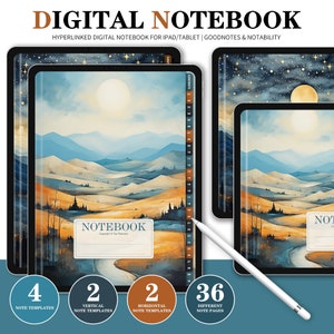 Goodnotes Notebook,Watercolor Landscape Digital Notebook, Digital Notes,Cornell journal,Notability template,goodnotes template,iPad Notebook