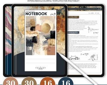 Digital Notebook: 30 Designs, Hyperlinked Tabs (GoodNotes, Notability, XODO) (Instant Download)