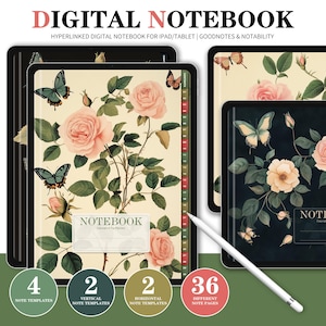 Vintage Garden,Digital Notebook, Digital Notes,Cornell journal,Goodnotes Cornell notes,Notability template,goodnotes template,iPad Notebook