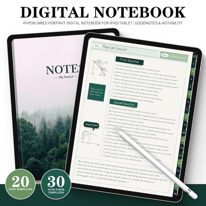 Digital Cornell Notebook: 20-pack, Goodnotes & Notability Template ...