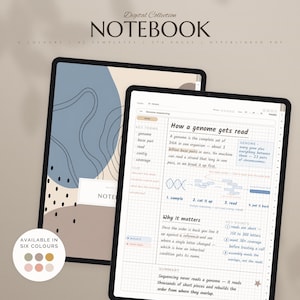 Digital anteckningsbok, hyperlänkad PDF, 42 mallar, 6 färger, Cornell-anteckningar | iPad, Android, Goodnotes och Notability