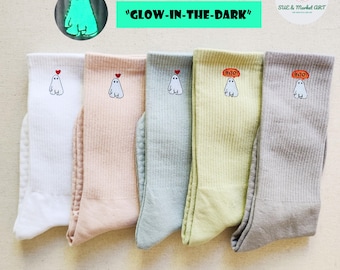 Glow-in-the-Dark Halloween Ghost Embroidered Socks: Non-Slip Grip
