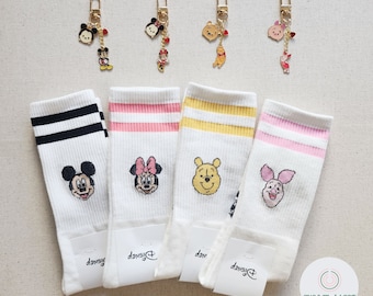Disney Friends Non-Slip Grip Socks + Disney Keychain Set
