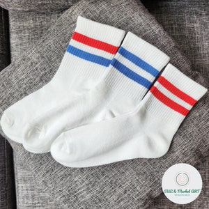 Retro Striped Socks/Mid Crew Length Socks/Vintage Style Socks/School Socks