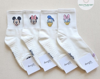 Disney Friends Grip Socks – Women's Mid-Cut, Yoga Pilates Gym Socks