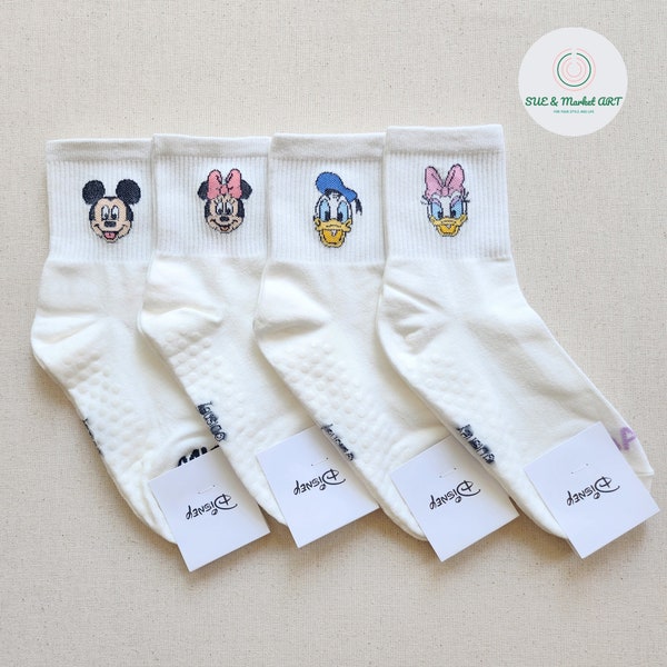 Disney Friends Non-Slip Grip Socks/ Mid Cut Crew Socks - Pilates, Yoga, Gym and Multi-Purpose Daily Socks