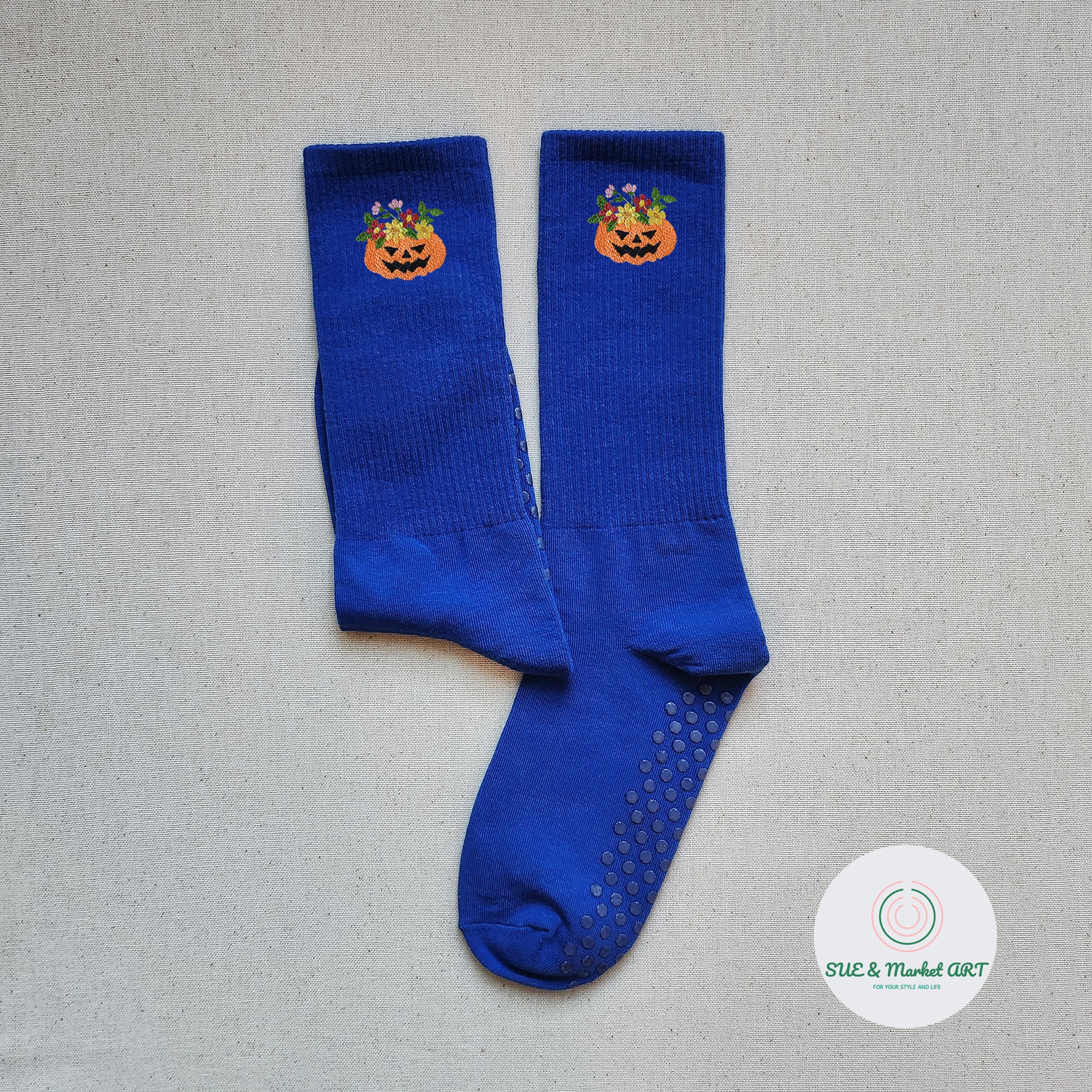Flower Pumpkin Embroidered Non-slip Grip Socks/halloween Socks