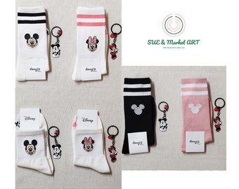 Disney  Friends Non-Slip Grip Socks + Disney Keychain Set