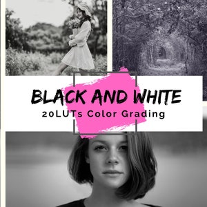 LUTs B&W for Video and Photo Color Grading | 20 Black And White LUTs for Affinity Photo, Premiere Pro, Final Cut, Filmora, DaVinci Resolve