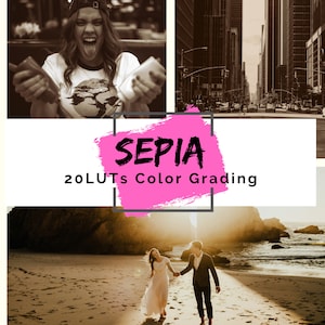 Tabele LUT Sepia do korekcji kolorów w filmach i zdjęciach | 20 tablic LUT Sepia do programów Affinity Photo, Premiere Pro, Final Cut, Filmora i DaVinci Resolve