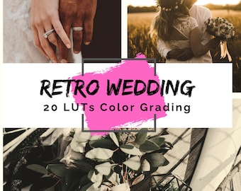 LUTs Retro-bruiloft voor video en foto Kleurcorrectie | 20 bruiloft-LUT's voor Affinity Photo, Premiere Pro, Final Cut, Filmora en DaVinci Resolve