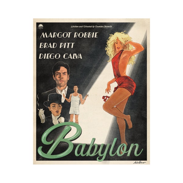 Babylon Vintage Movie Poster, Margot Robbie, Brad Pitt, Damien Chazelle