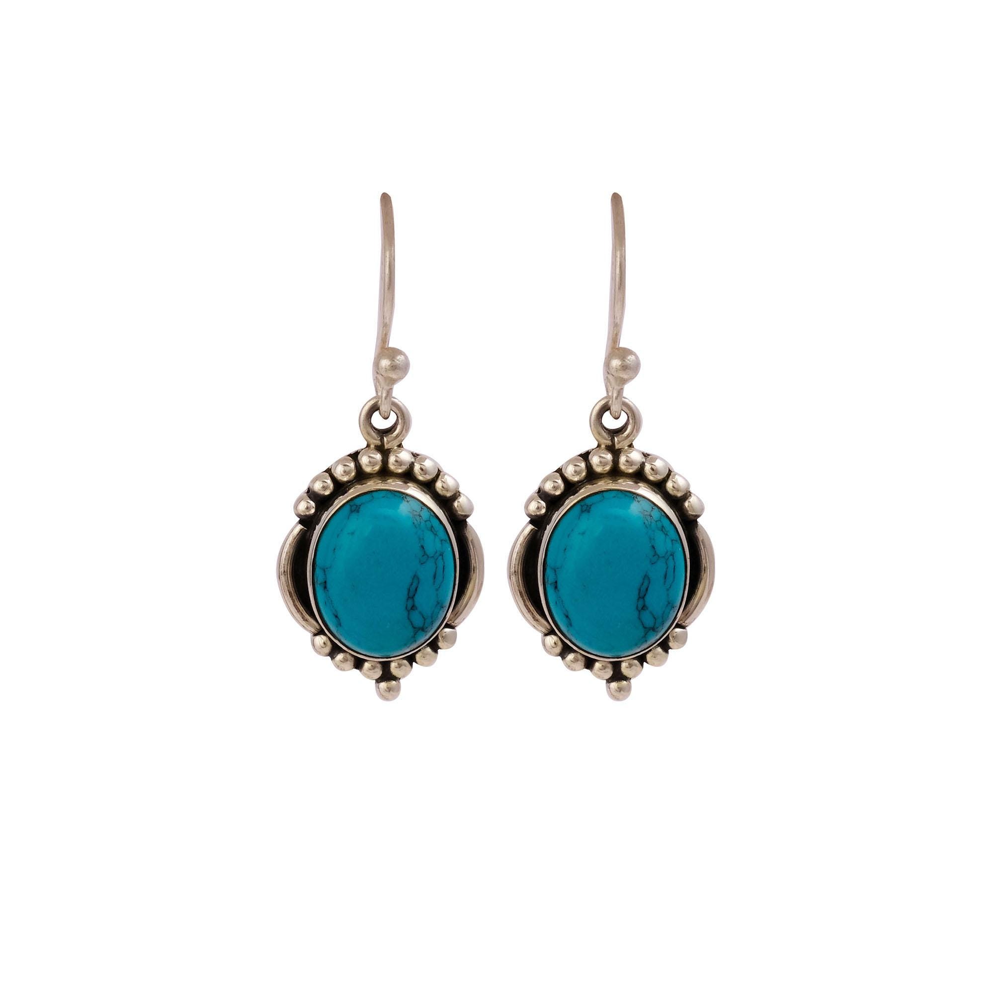 Natural Turquoise Gemstone Denim Blue Stone Earrings, Drop & Dangle Earrings, 925 Sterling Silver Jewelry, Birthday Gift, Earrings For Wife