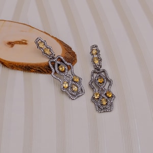 Yellow Citrine Silver Earrings | 925 Sterling Silver Dangle Earrings | Oval Gemstone Handmade Jewelry | November Birthstone Gift