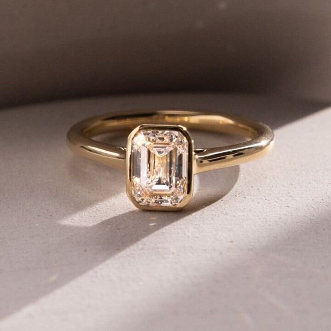 14k Baguette Ring, Rectangle Ring, Bezel Set Ring, Bezel Set Engagement ...