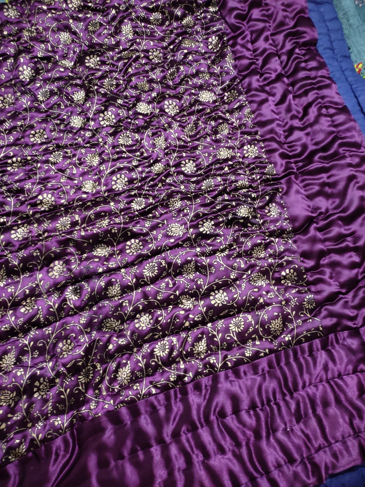 Handmade Silk Quilt , Indian Jaipuri Gold Print Razai ,filled With