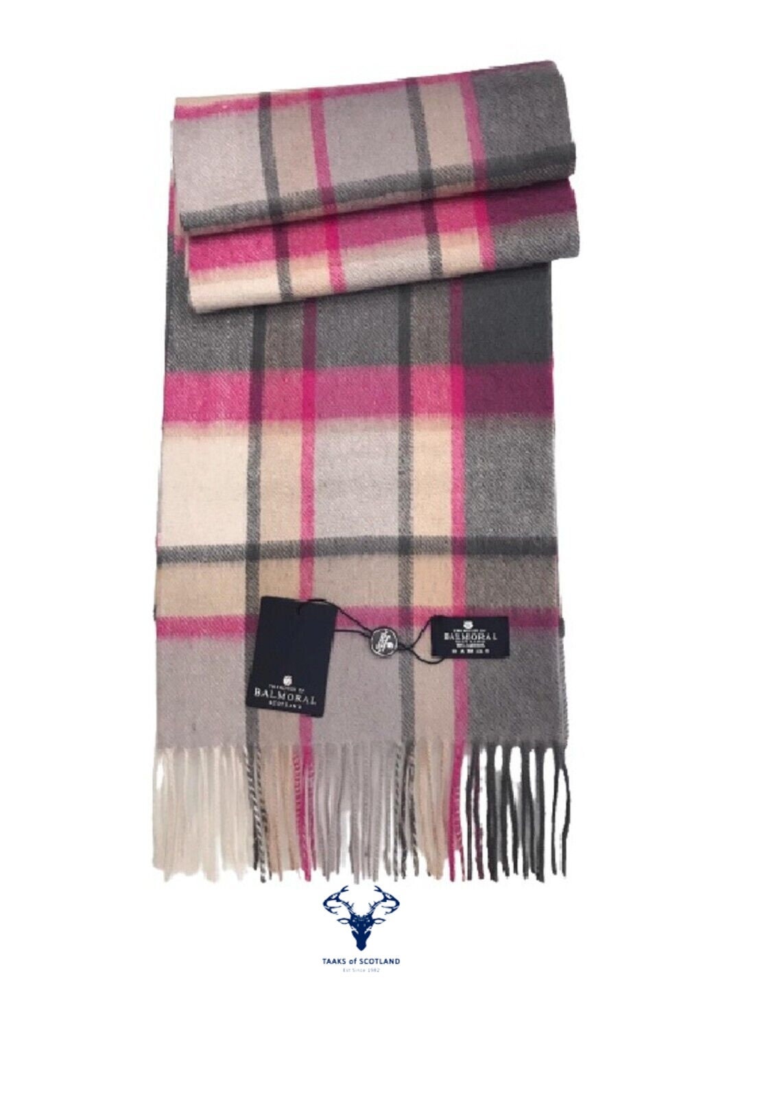 Balmoral 100% Lambswool Scarf Pink/greytan Check - Etsy UK