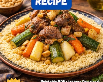 Ricetta del couscous marocchino stampabile in PDF | Ricetta tradizionale autentica del couscous | Ricetta scaricabile istantaneamente | Ricettario digitale