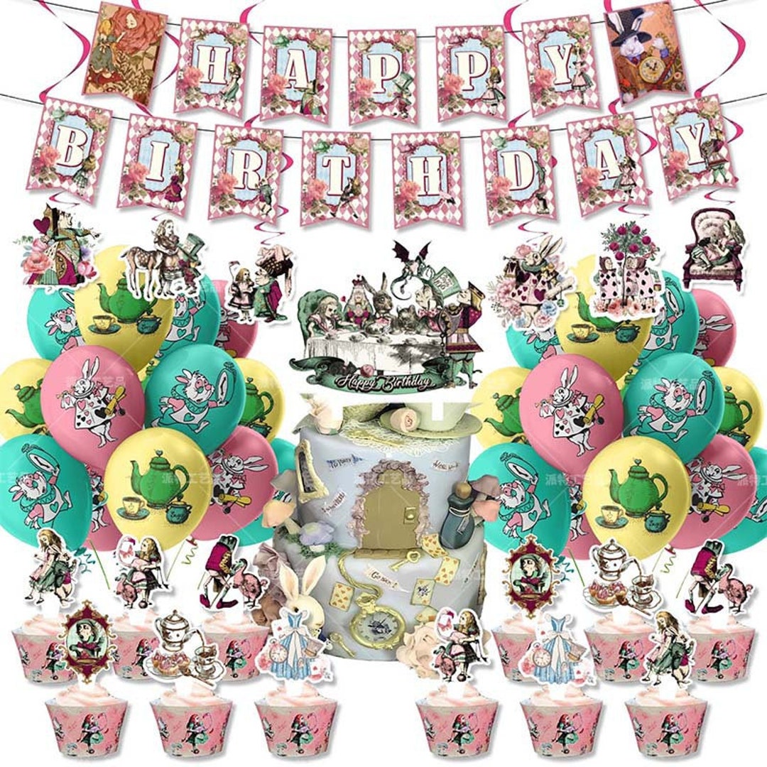 Alice in Wonderland Birthday Party Supplies Banner Balloons Party Set ...