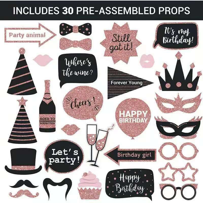 Party Birthday Photo Booth Props, 30Pcs Set Of Happy Trinidad And...