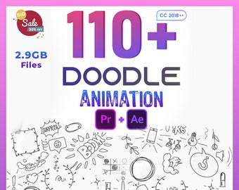 110 Sets Animated Doodles Pack Template Bundle Collection Free Updates | Premiere Pro & After Effects