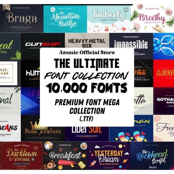 10,000 Biggest Font Collection Bundle | Mixed Premium and Free Font