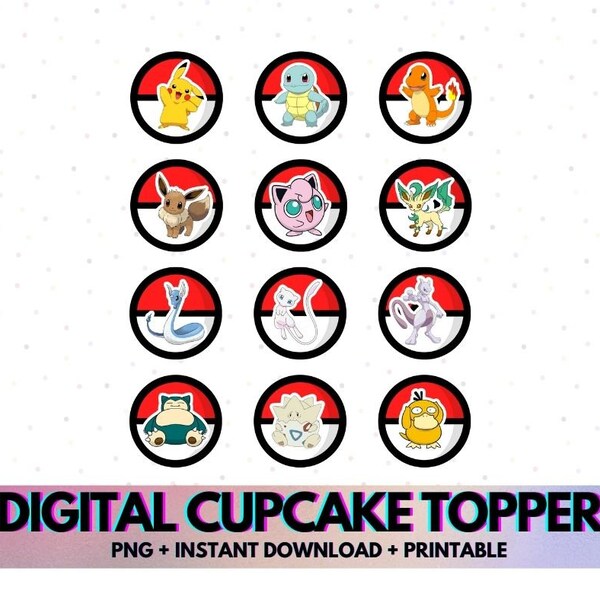 INSTANT DOWNLOAD | Digital Pokemon Cupcake Topper | Easy Printable