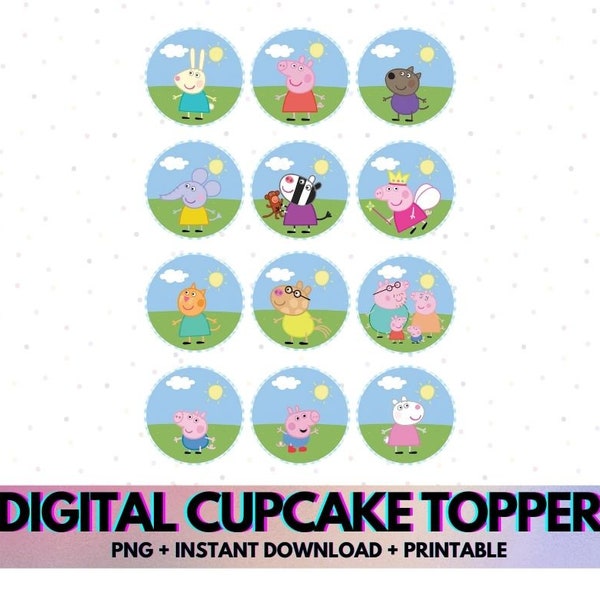 INSTANT DOWNLOAD | Digital Peppa Pig Cupcake Topper | Easy Printable