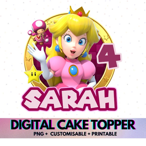 Digital Customised Princess Peach Mario Cake Topper | Customisable Girl / Boy