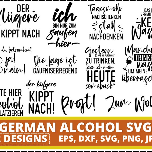 Plotterdatei Sprüche Alkohol Bündel SVG PNG | Deutsch Plotterdateien SVG Png | Ccoaster Laser Cut Designs | Deutsches Trink-Svg-Bundle