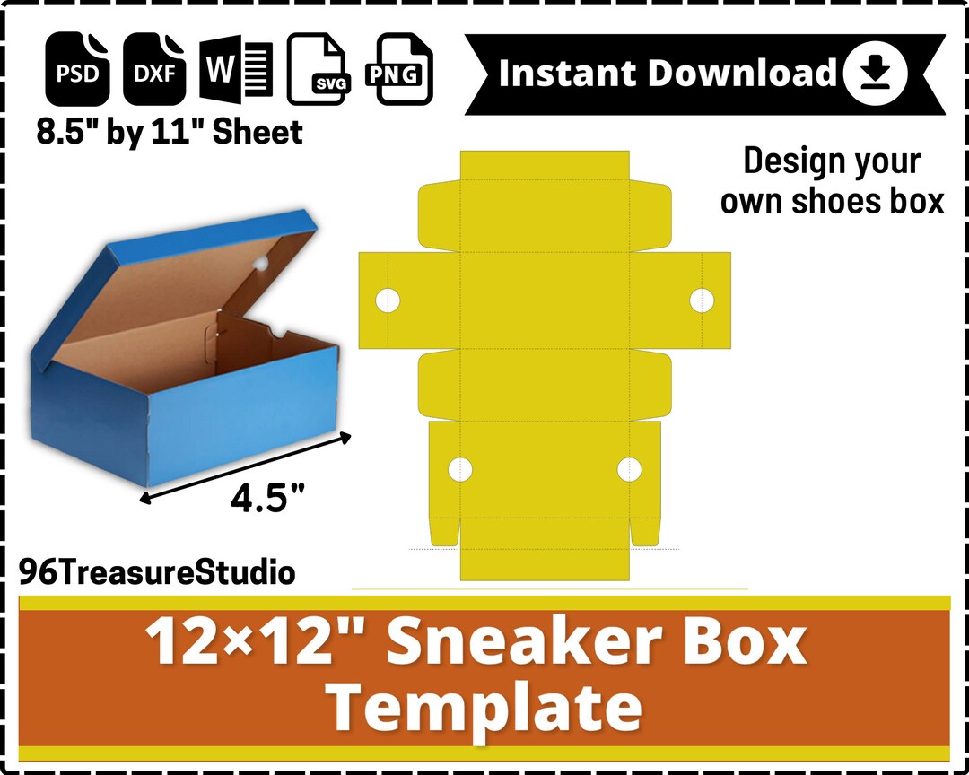 Shoes Box Template, Mini Sneaker Box Template, Gift Box, Box With Lid Template Ms Word, PSD, PNG