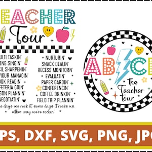 Retro Teacher Tour Png, ABCD Teacher Tour Png, Back To School, End of Year Png, Teacher Gift, Teacher T shirt Sublimation, Elementary School