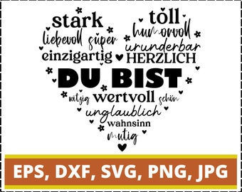 Herz „Du Bist” SVG, niemiecki projekt serca na Dzień Matki (pobieranie cyfrowe)