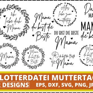 Plotterdatei Muttertag svg, Deutsche Plotterdatei Herz Du bist, Herz svg, Die Beste Mama SVG, Alles Liebe Muttertag, Frühling Blumenkranz Svg