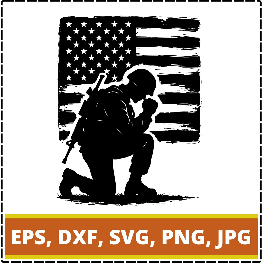 Kneeling Soldier American Flag SVG PNG, Patriotic Clipart, Military ...
