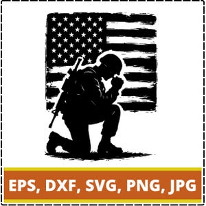 Soldat à genoux drapeau américain SVG PNG, clipart patriotique, conception de chemise militaire vétéran, 4 juillet sublimation, vecteur de héros déchu