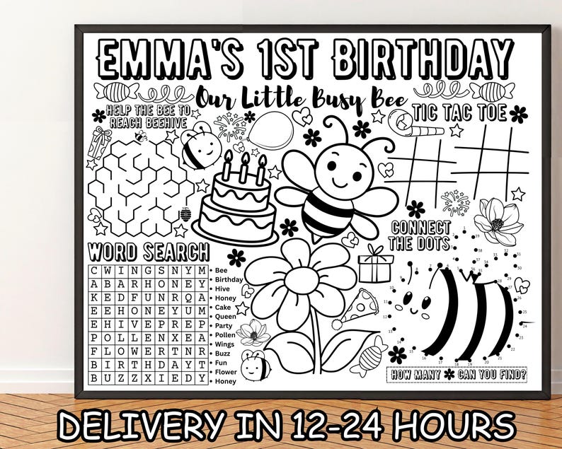 Personalized Bee Birthday Activity Sheet: Coloring Page (digital ...