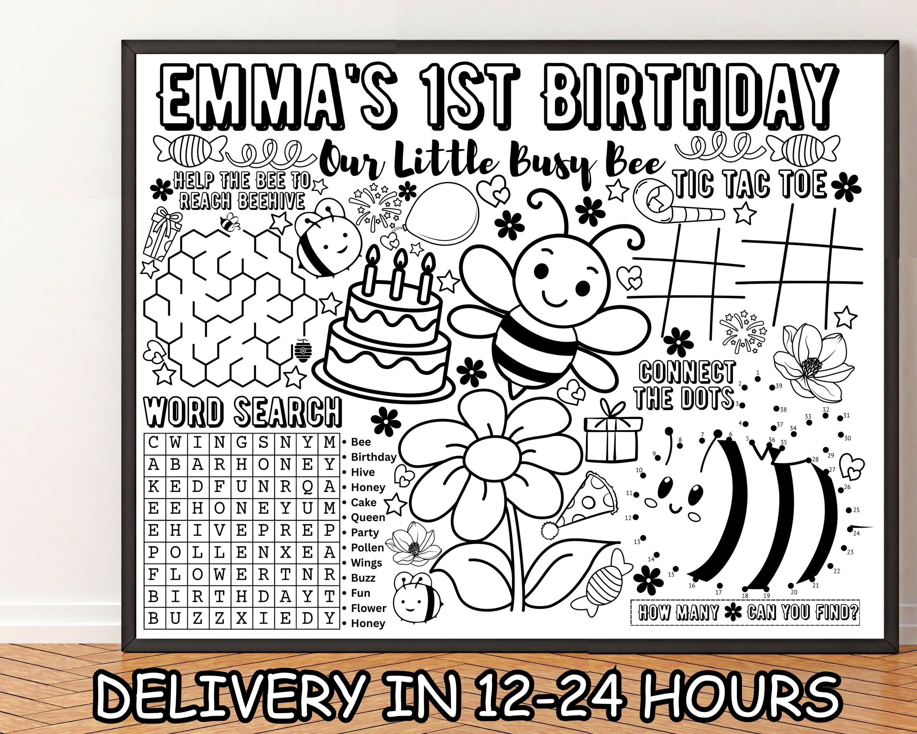Personalized Bee Birthday Activity Sheet: Coloring Page (digital ...