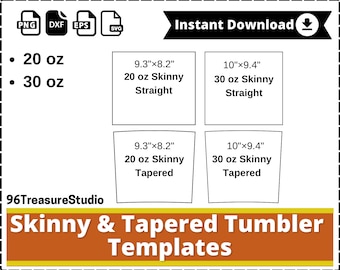 20oz Skinny Tumbler Template Tapered Straight Tumbler Template Svg Dxf, 30oz Skinny Tumbler Full Wrap, Sublimation Templates PNG SVG